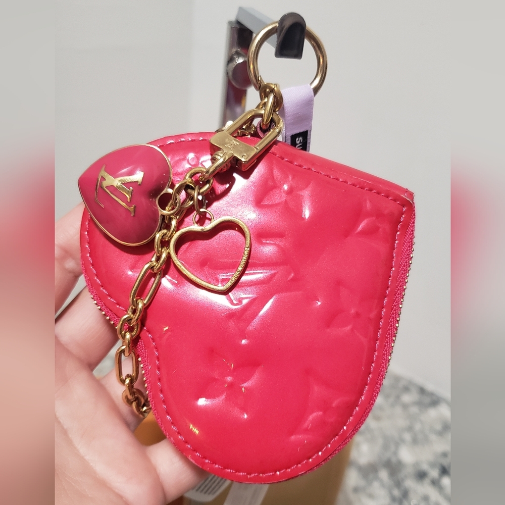 Louis Vuitton Vernis Heart Coin Pouch with Charms, Box & Dust Bag